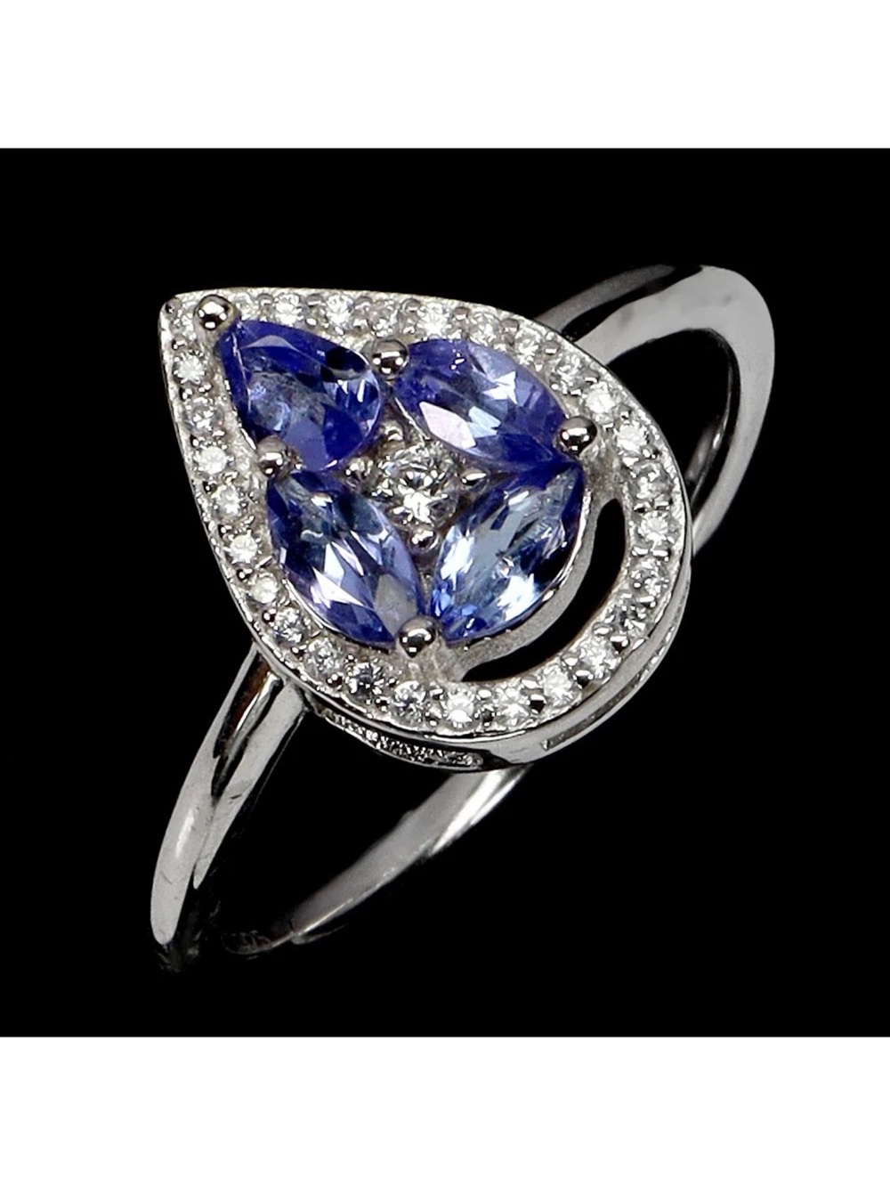 Stunning Natural Blue Tanzanite marquise Pear Halo Ring 925 Sterling Silver Sz 8